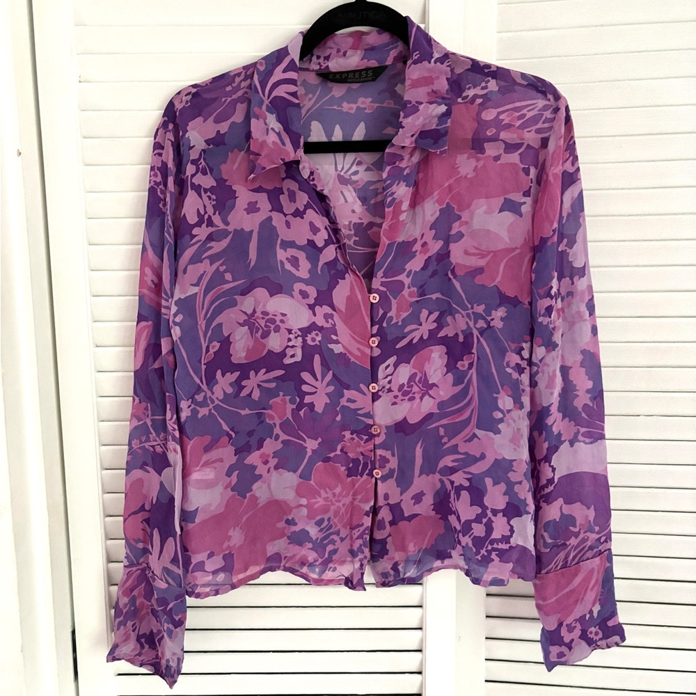 Y2K Silk Express Floral Sheer Button-Up Blouse
